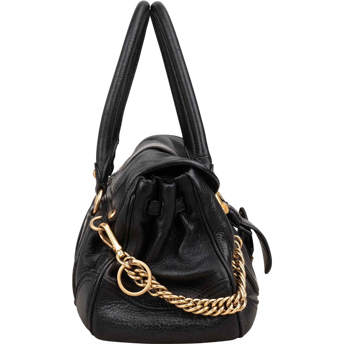 Prada Black Leather Cervo Lux Dragon Satchel Handbag