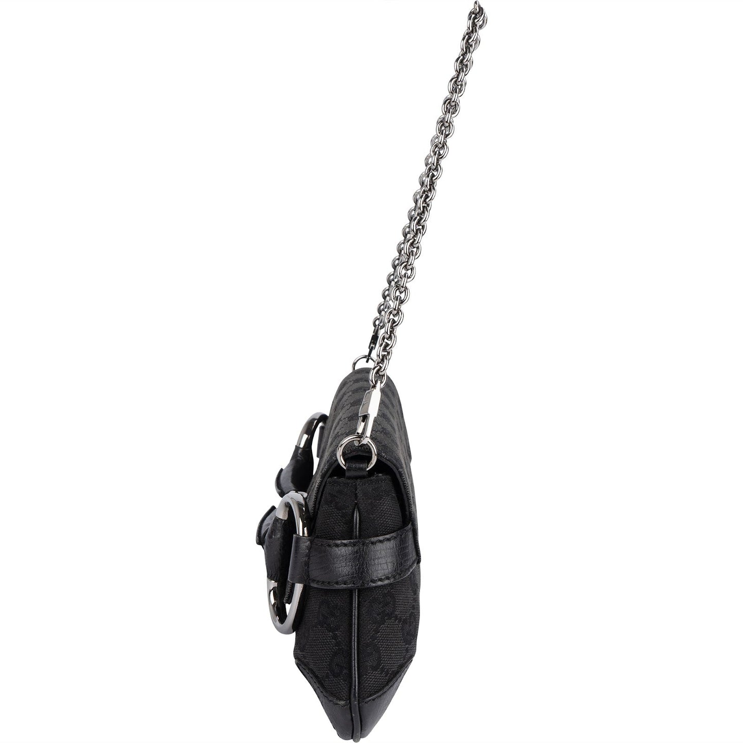 Gucci Monogram GG Black Horsebit Chain Pochette  Handbag