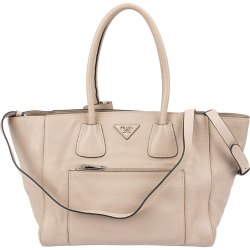 Prada Vitello Daino Leather Tote Luggage Handbag