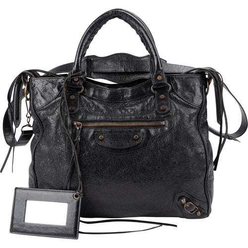 Balenciaga Black Arena Leather City Tote Handbag