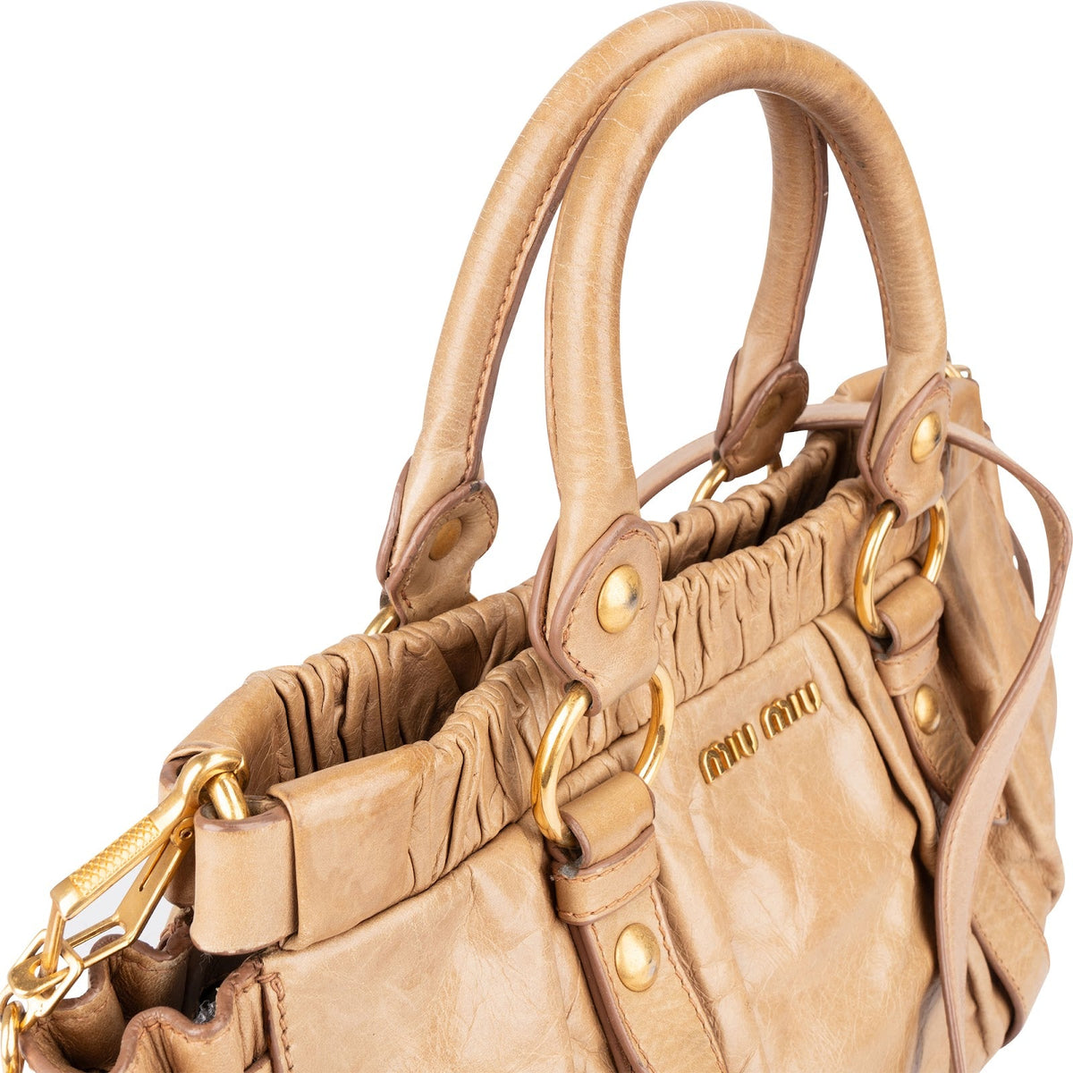 Miu Miu Gathered Drawstring Satchel aus Vitello-Lux-Leder – Ansicht 2