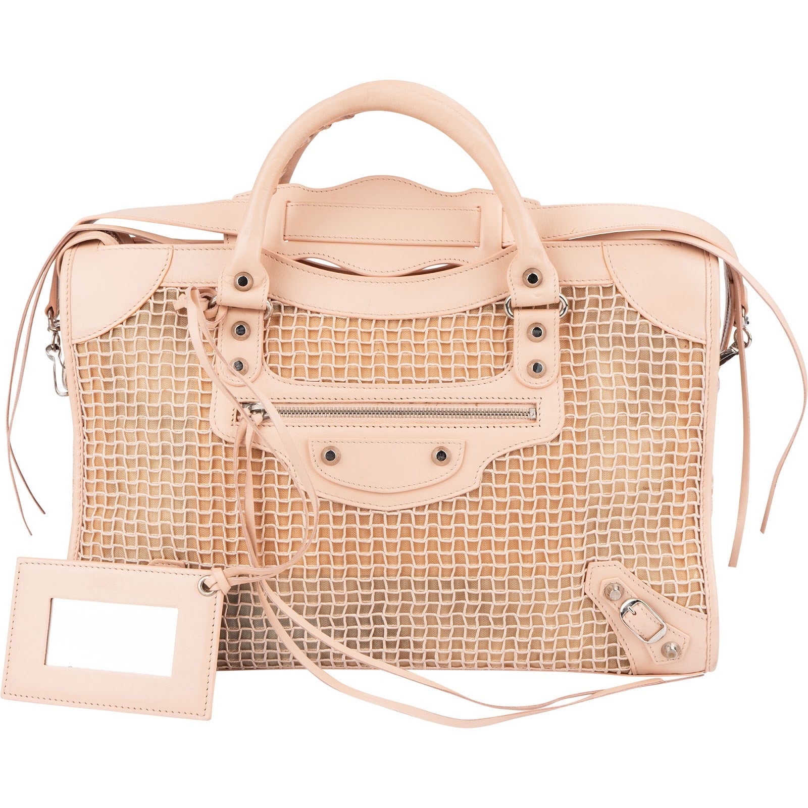 Balenciaga Stitched Checked Monogram Mesh Pink Leather City Handbag