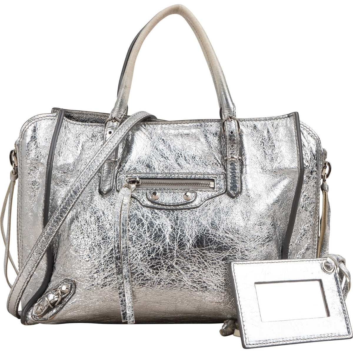 Balenciaga Metallic Crinkled Leather Small City Crossbody Handbag