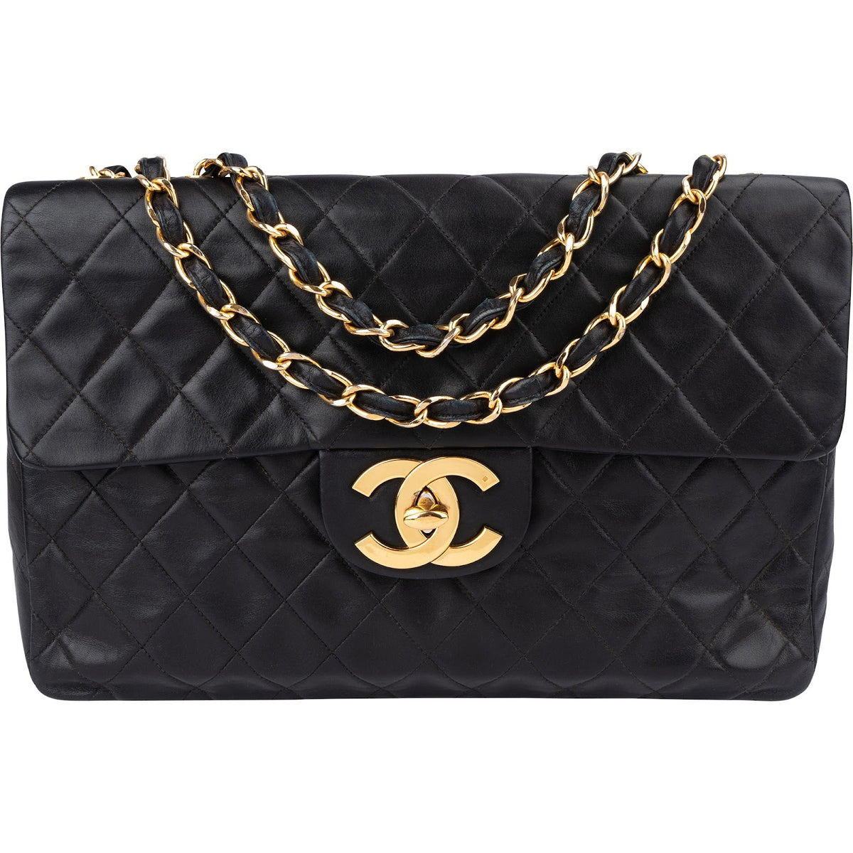 Chanel Quilted Lambskin 24K Gold Maxi Single Flap Crossbody Bag