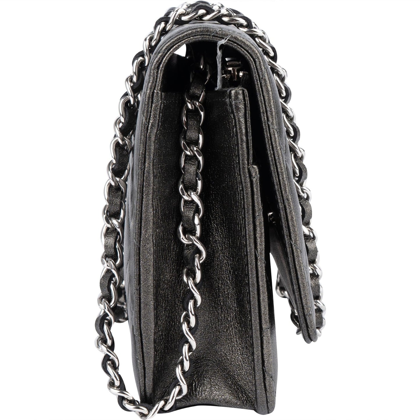 Chanel Quilted Metallic Lambskin Leather Wallet On Chain Crossbody Bag
