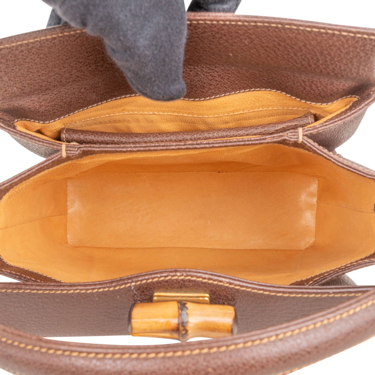 Gucci Brown Leather Bamboo Lock Top Handle Handbag