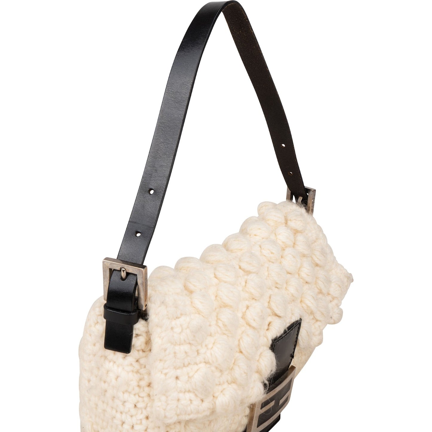 Fendi Black Wool Knit Baguette Shoulder Bag