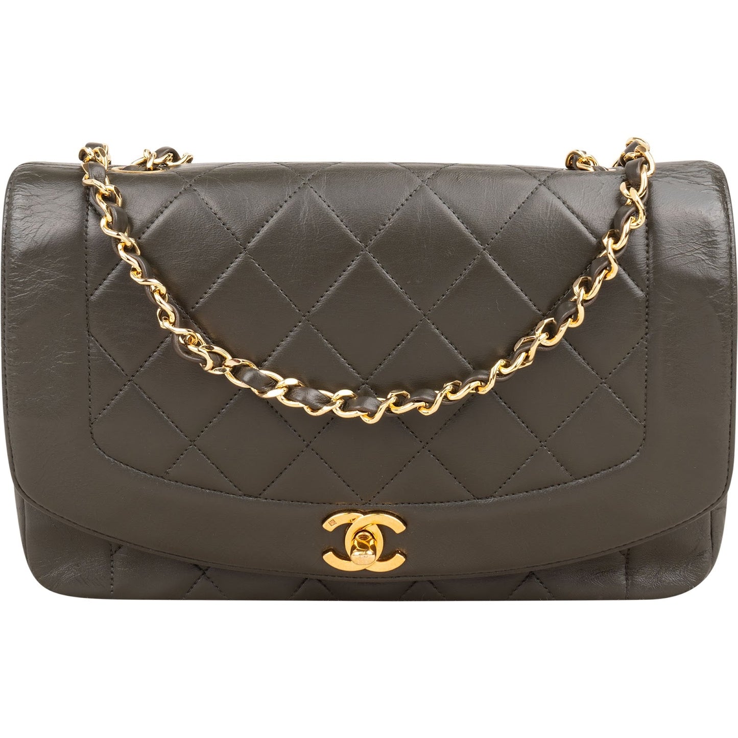 Chanel Quilted Lambskin 24K Gold Diana Single Flap Crossbody Bag
