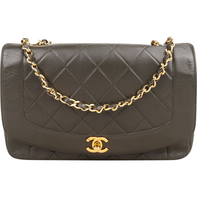 Chanel Quilted Lambskin 24K Gold Diana Single Flap Crossbody Bag