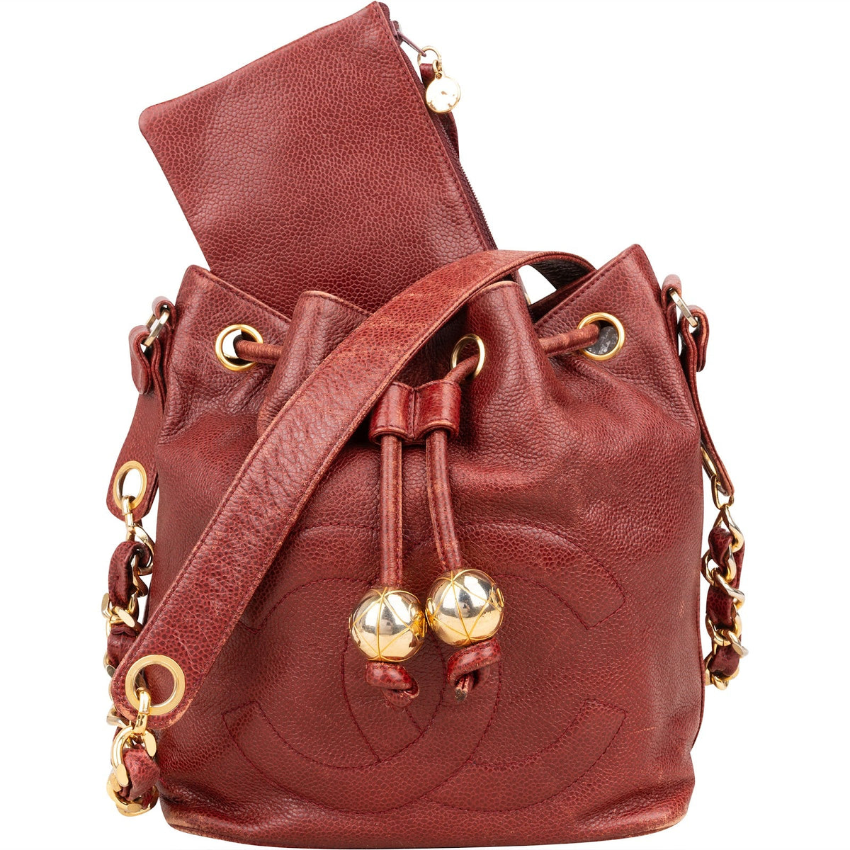 Chanel Caviar Leather CC Drawstring Bucket Crossbody Bag