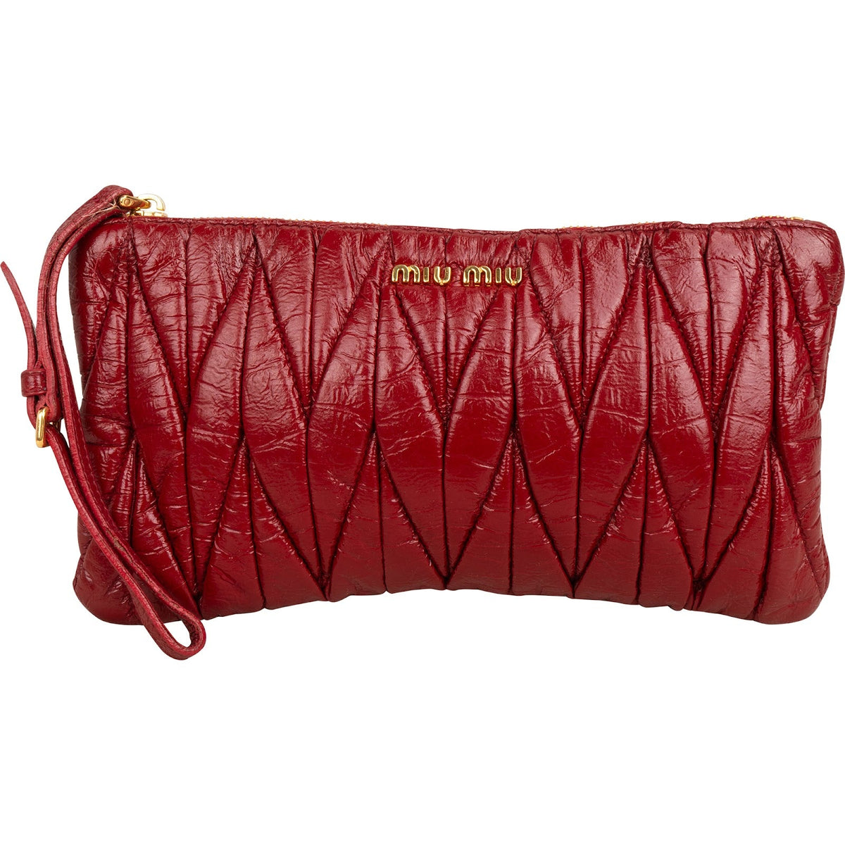 Miu Miu Matelassé Nappa Wristlet Pouch Clutch aus Lackleder – Vorderansicht
