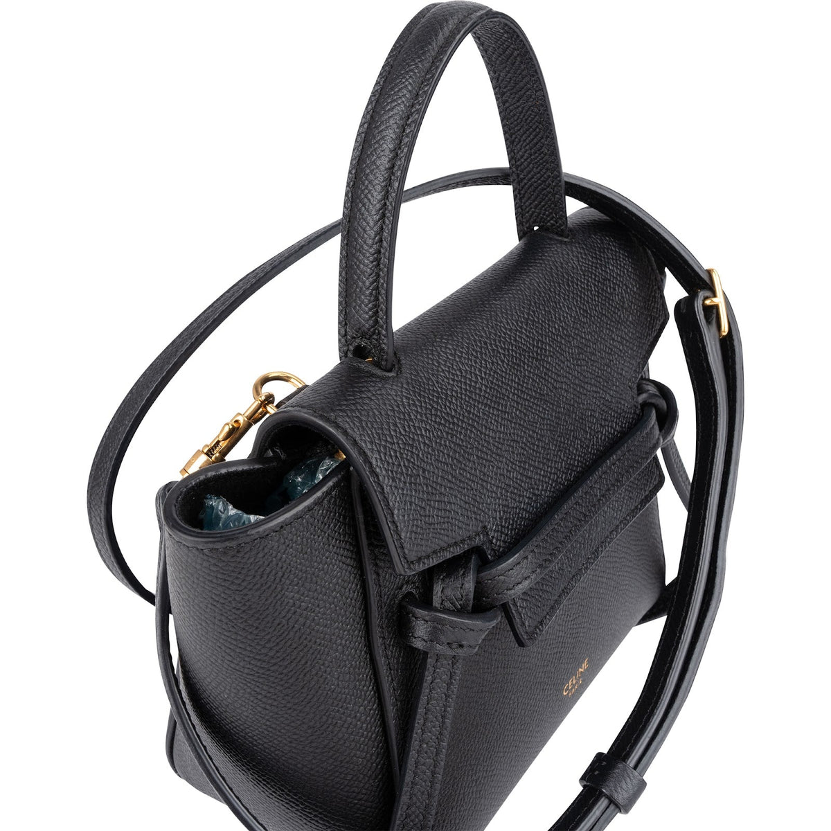 Celine Black Grained Calfskin Pico Mini Belt Handbag