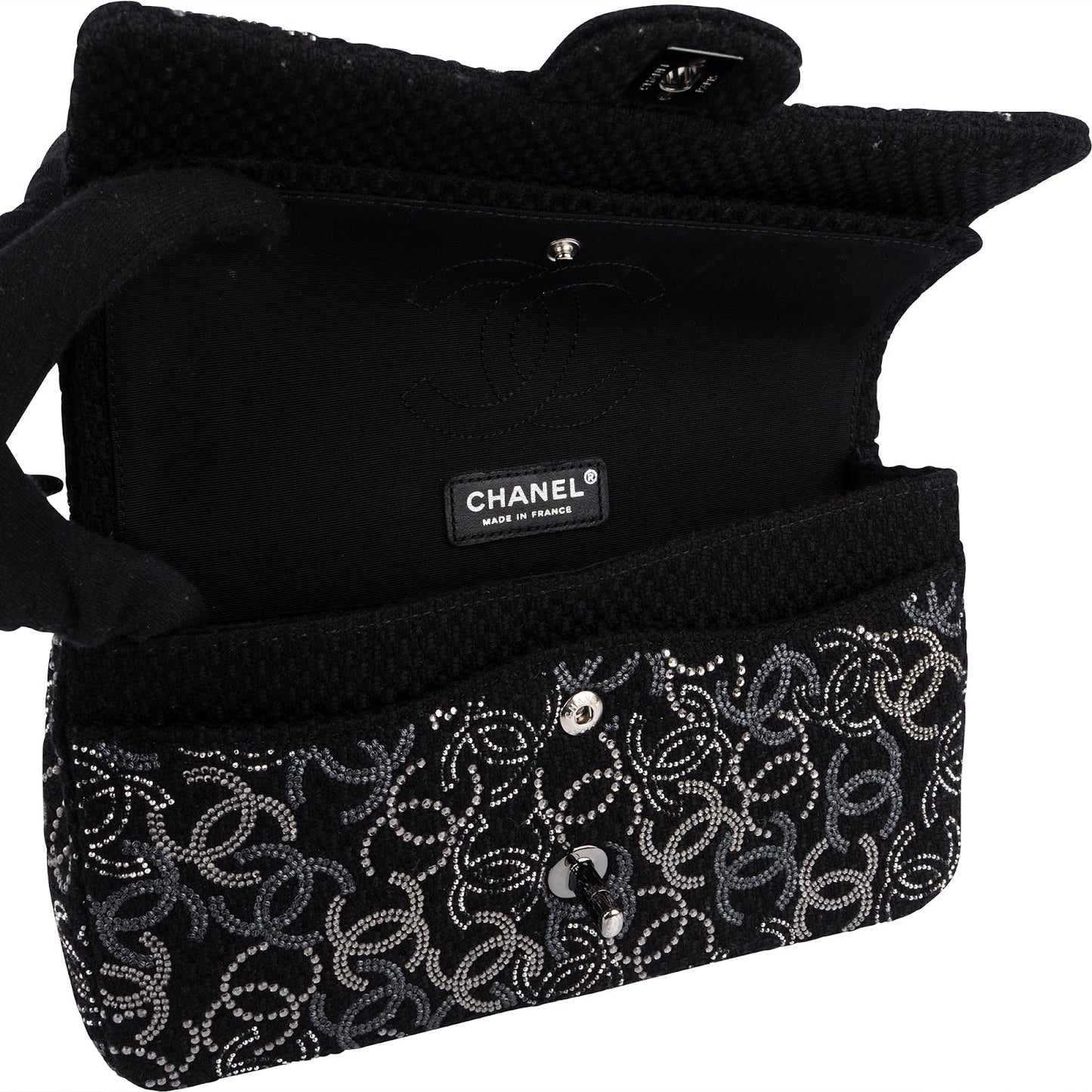 Chanel Sequin Embellished Woven CC Medium Double Flap Shoulder Bag