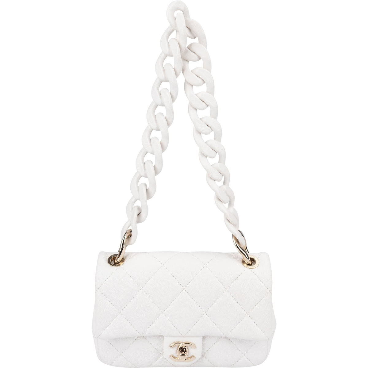Chanel Quilted Caviar Leather Chunky Chain Rectangular Single Flap Shoulder Bag