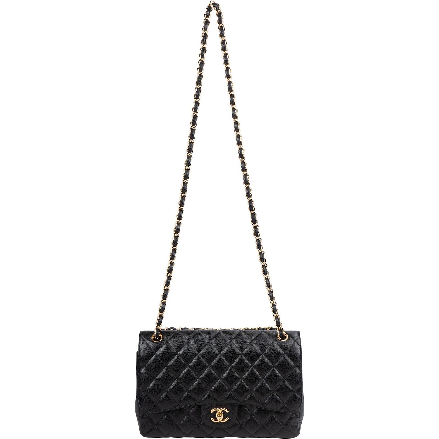Chanel Caviar Leather Palladium Jumbo Double Flap Crossbody Bag