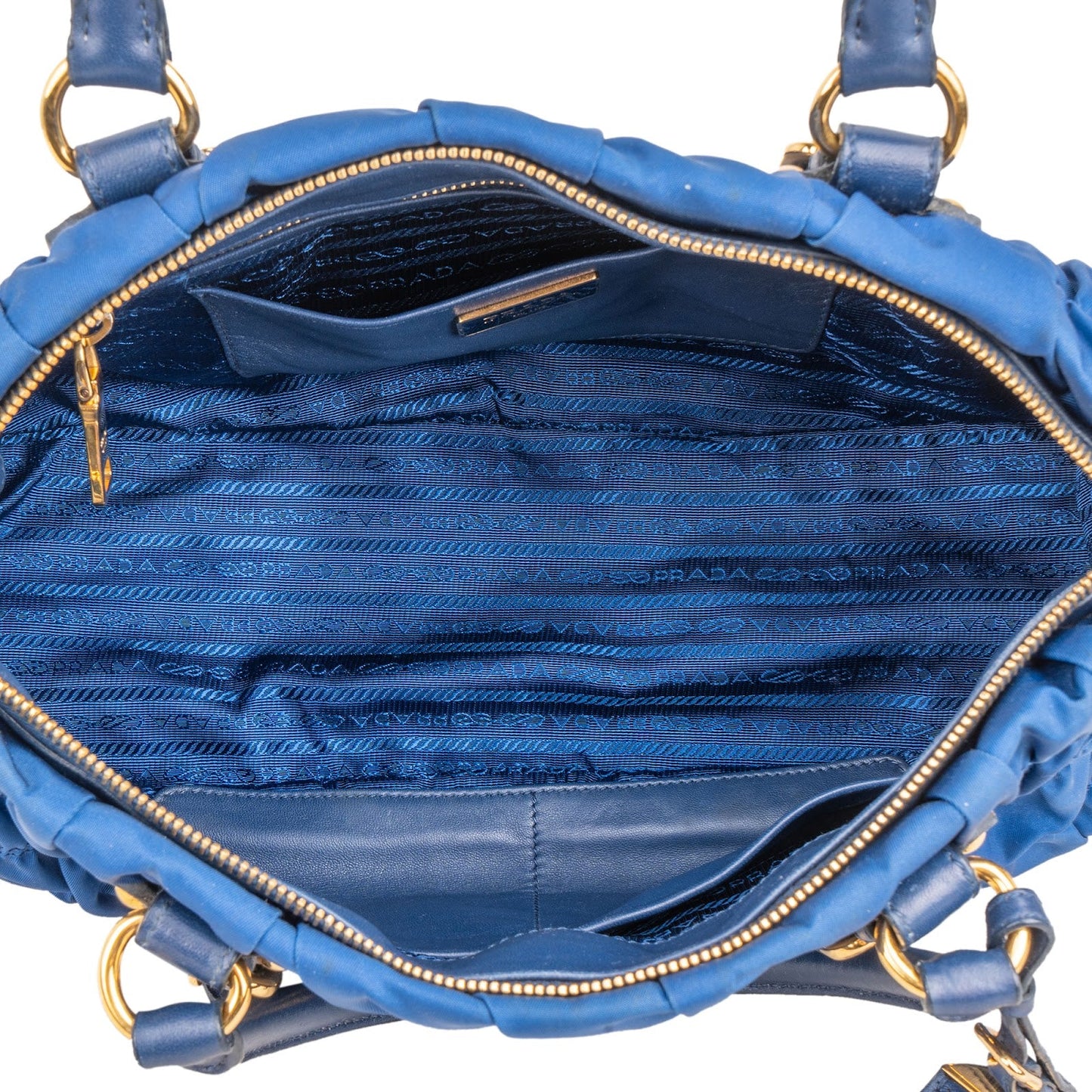 Prada Blue Tessuto Gaufre Satchel Handbag