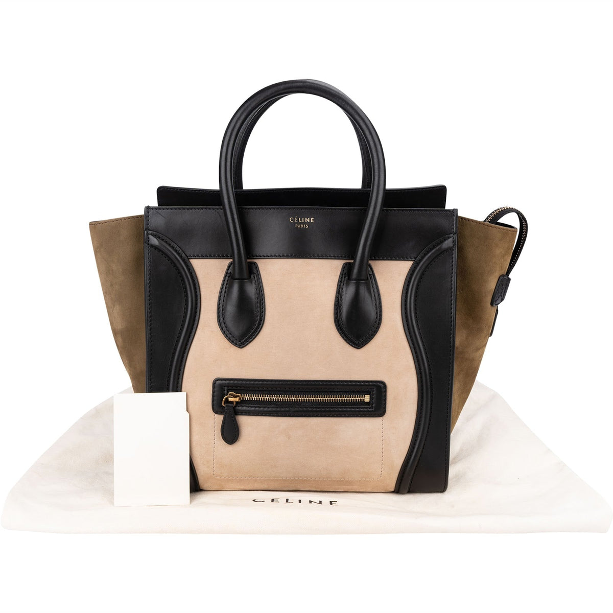Céline Suede Tricolor Leather Luggage Handbag