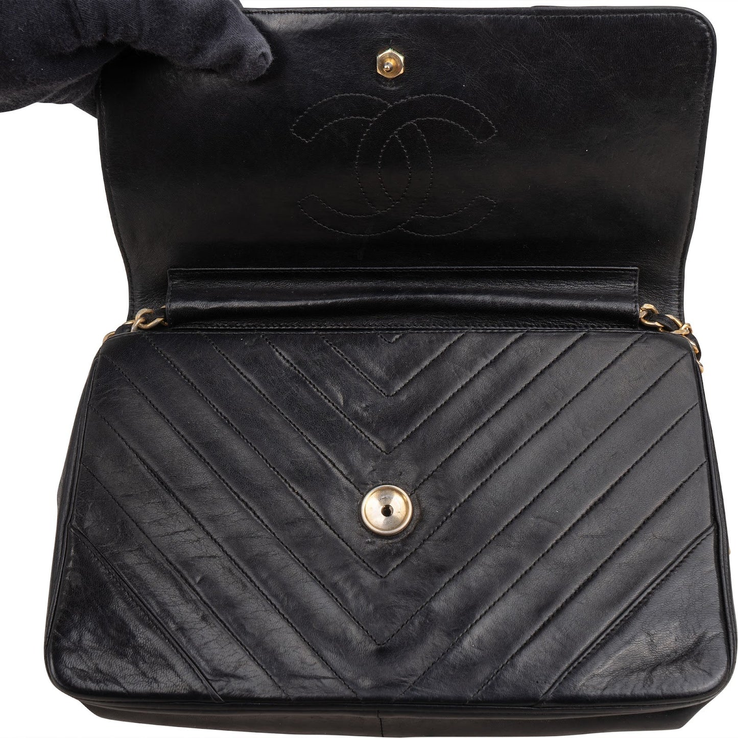 Chanel Chevron Lambskin 24K Gold Single Flap Shoulder Bag