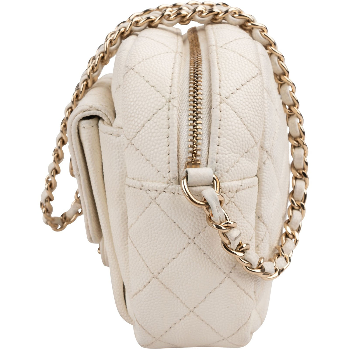 Chanel Quilted Caviar Leather Small Round Camera Crossbody Bag