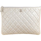 Chanel Quilted Metallic Glittered Caviar Leather CC Clutch