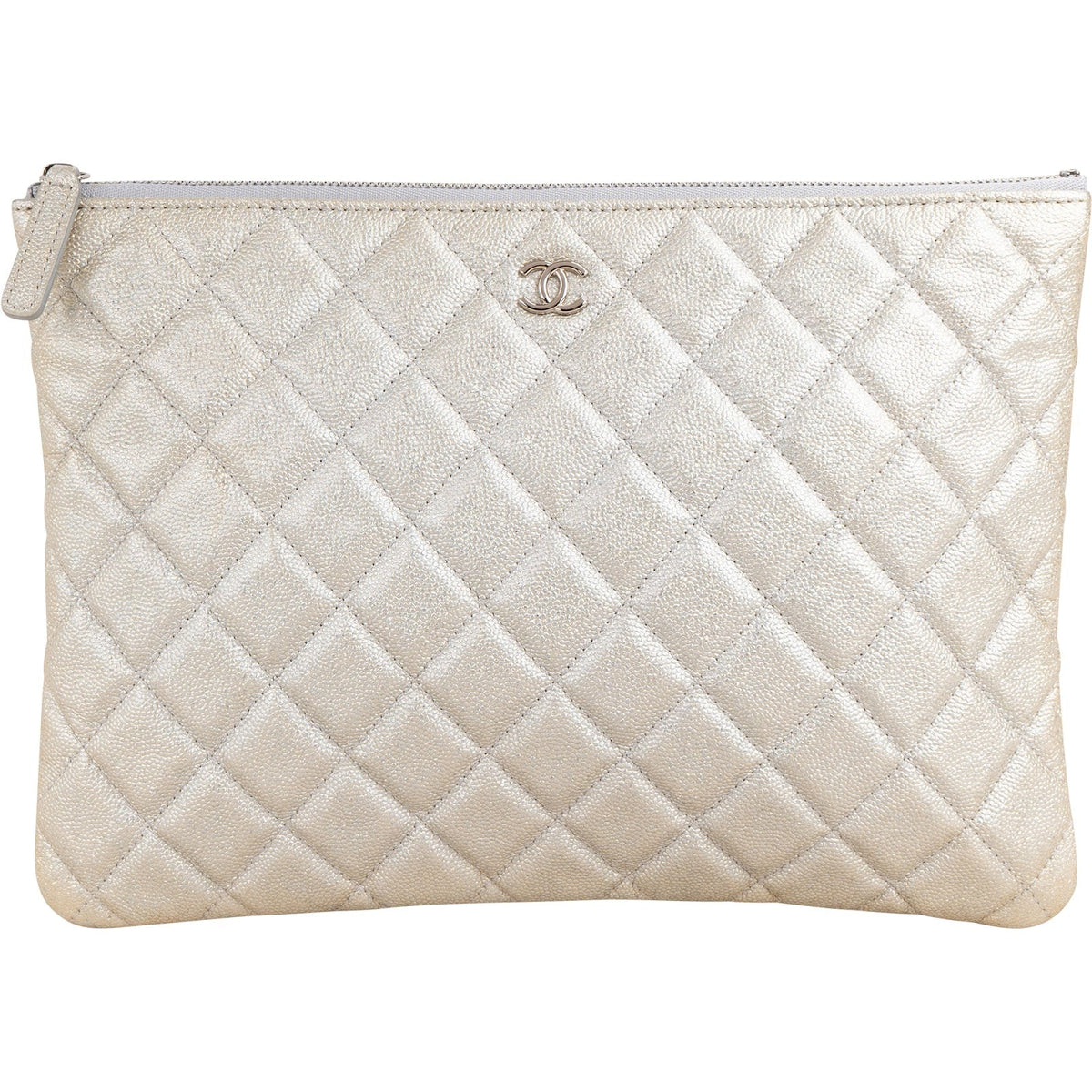 Chanel Quilted Metallic Glittered Caviar Leather CC Clutch