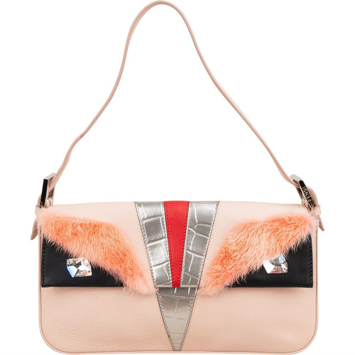 Fendi Tricolor Leather Fur Monster Baguette Shoulder Bag