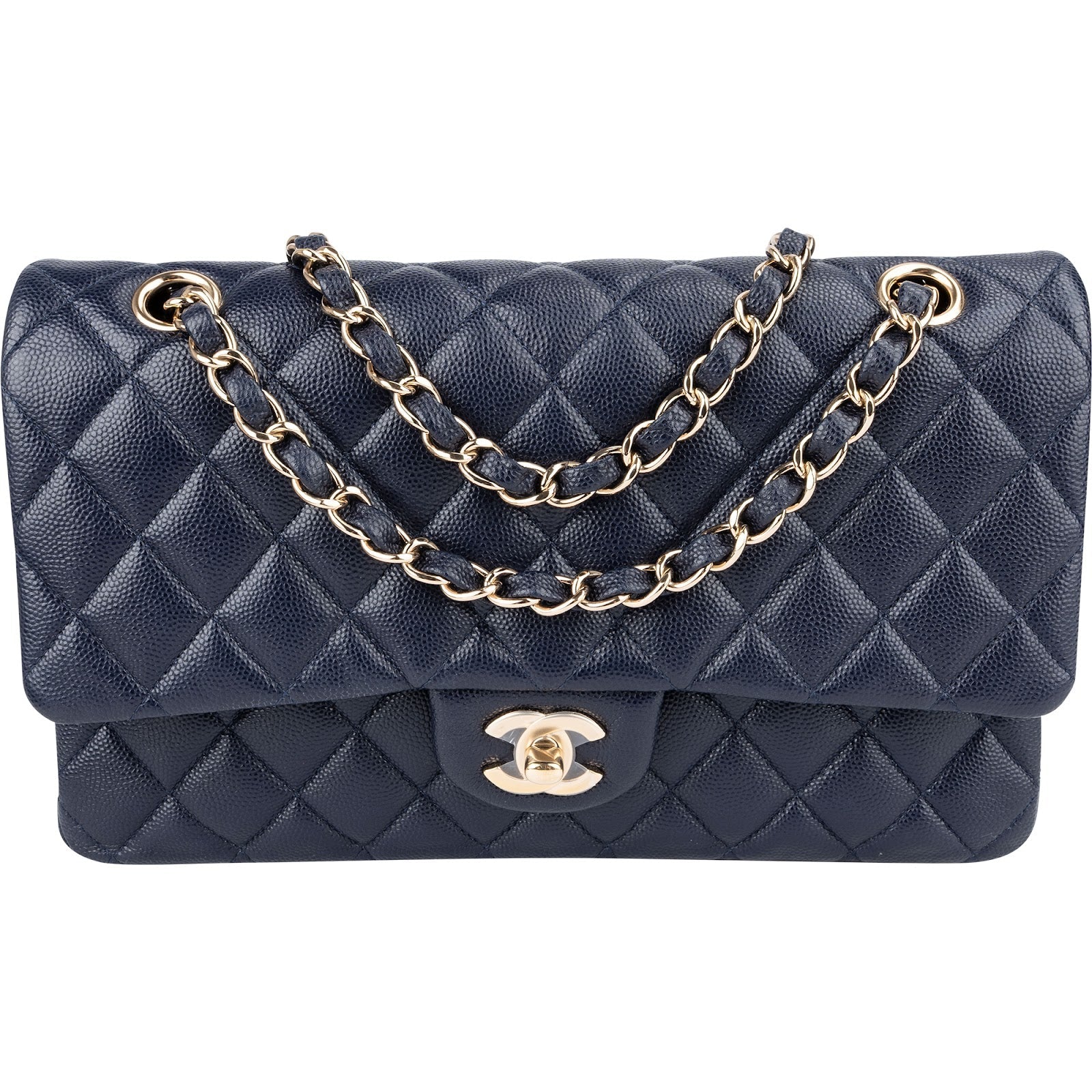 Chanel Quilted Caviar Leather Medium Gold Double Flap Shoulder Bag