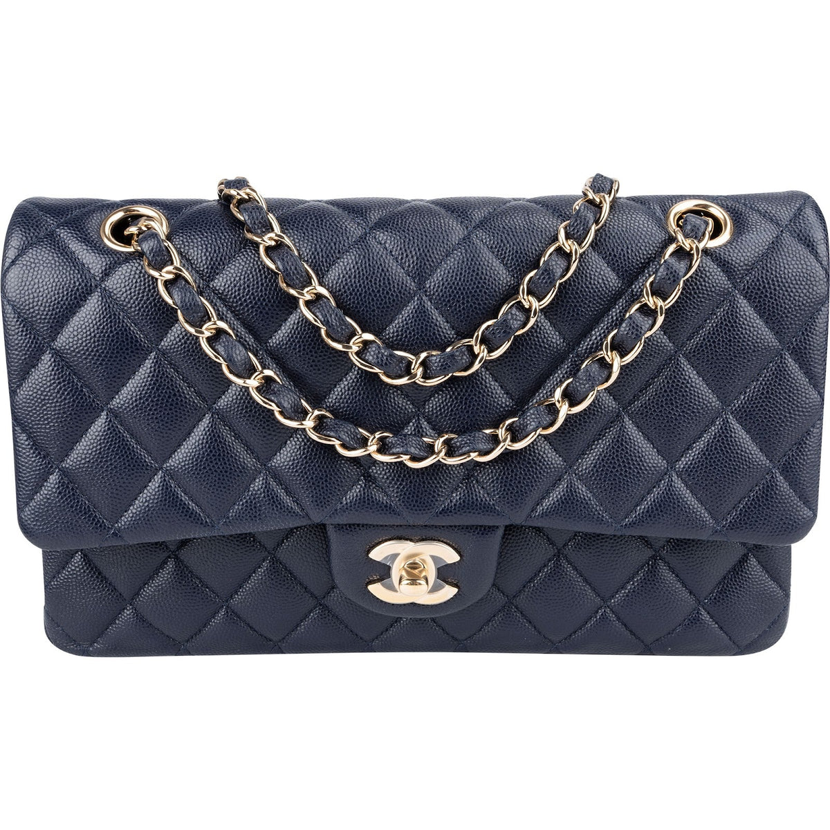 Chanel Quilted Caviar Leather Medium Gold Double Flap Shoulder Bag