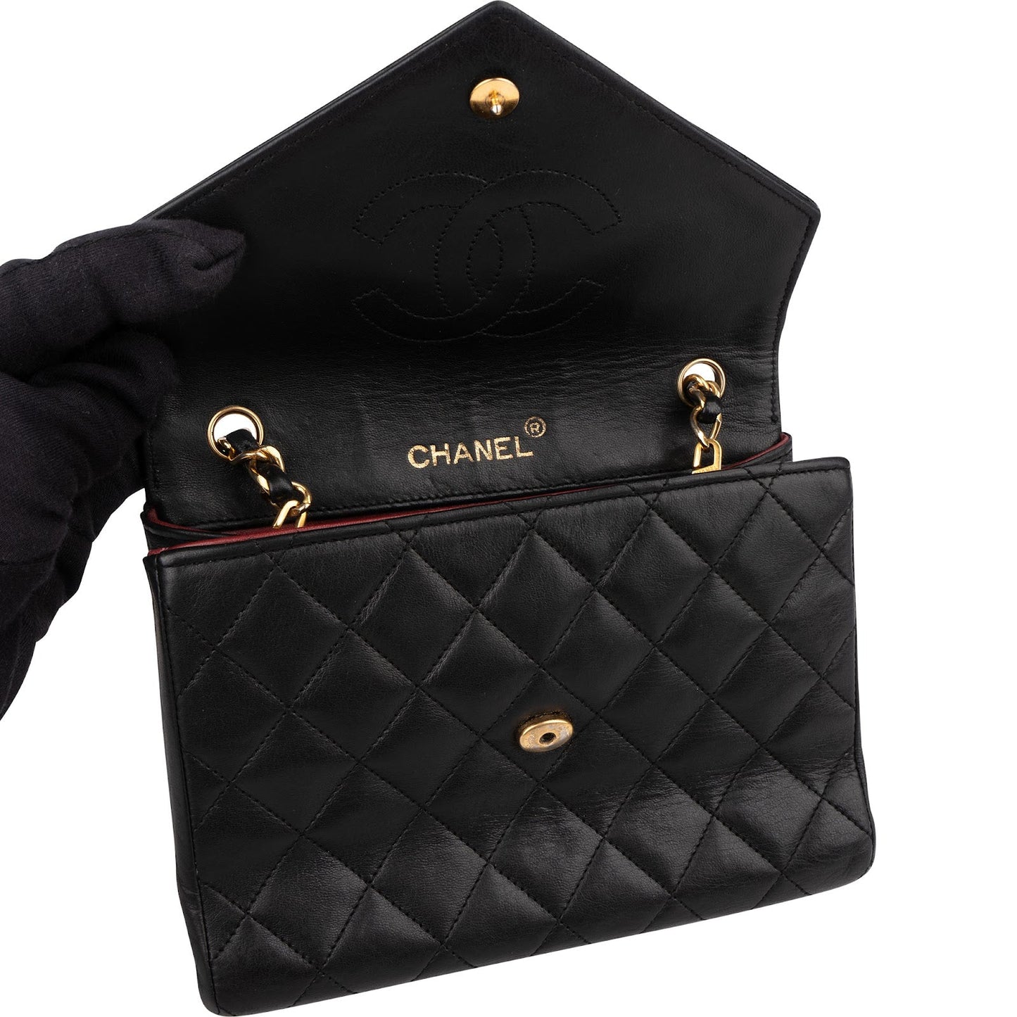 Chanel Quilted Lambskin CC Envelope Small 24K Gold Single Flap Crossbody Bag