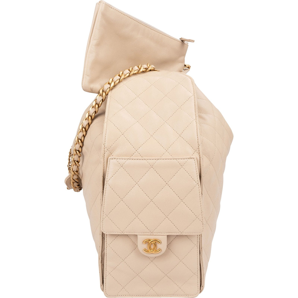 Chanel 25 Quilted Caviar Leather CC Maxi Drawstring Shoulder Bag