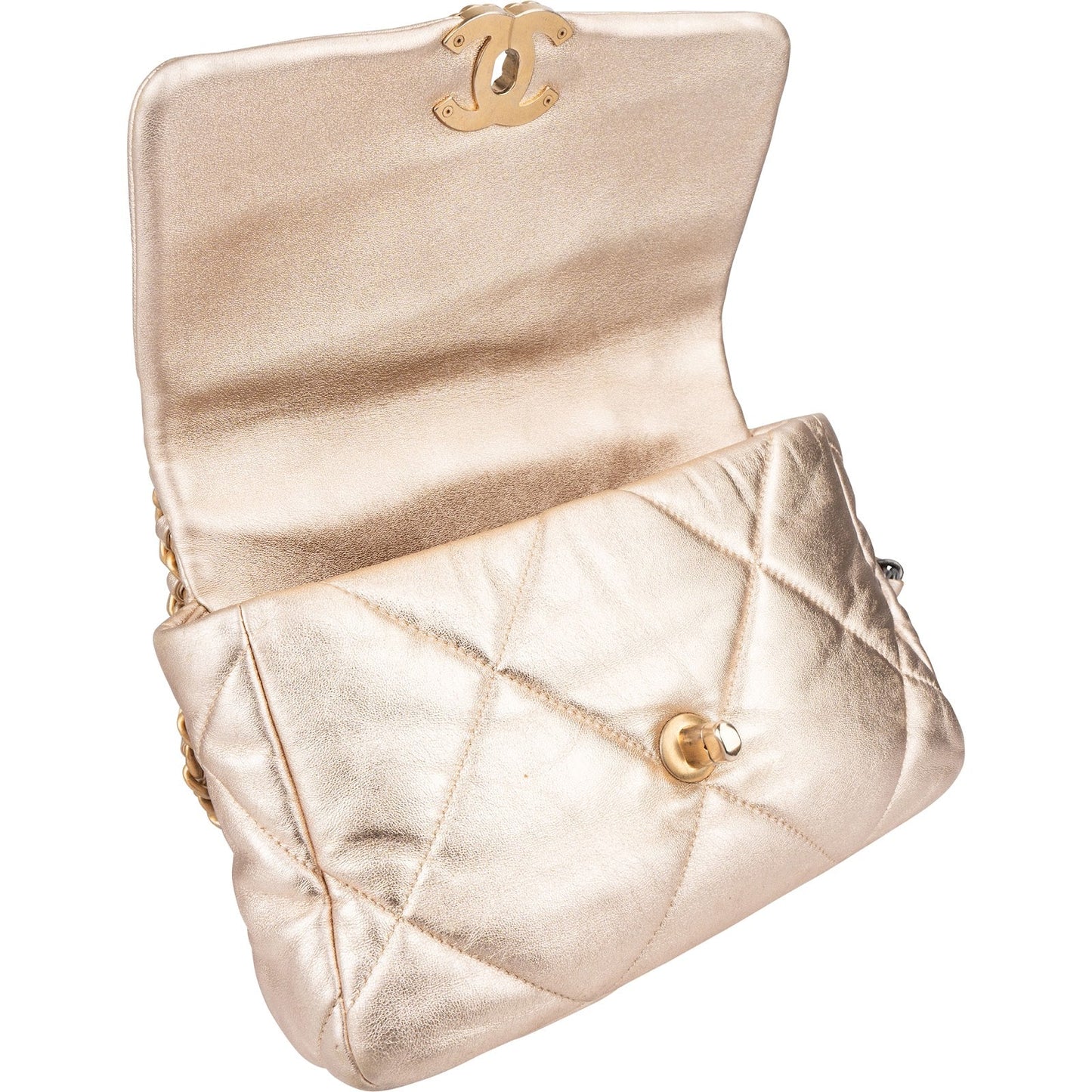 Chanel 19 Quilted Metallic Lambskin Chanel Single Flap Crossbody Bag