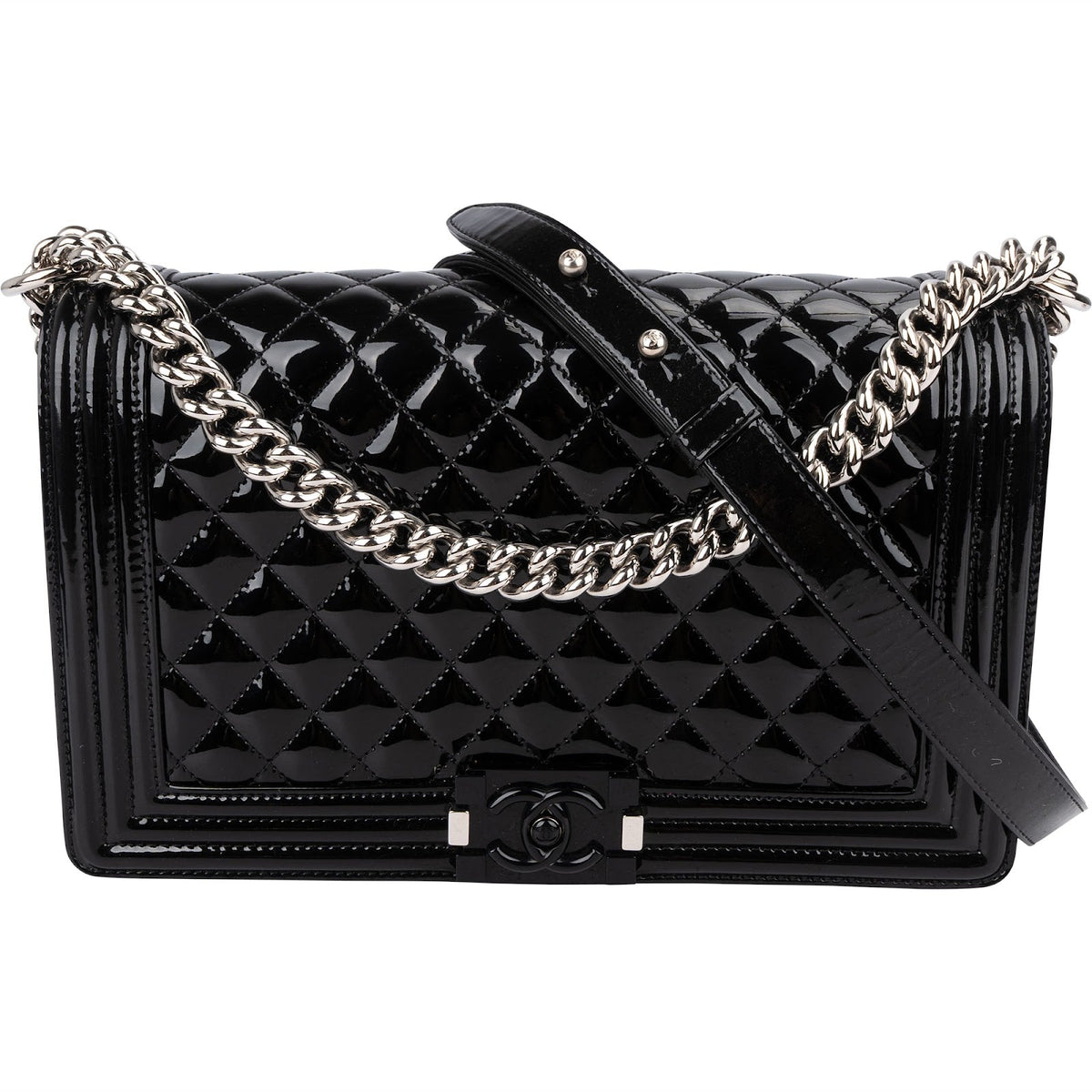 Chanel Quilted Patent Caviar Leather Large Boy Single Flap Crossbody Bag