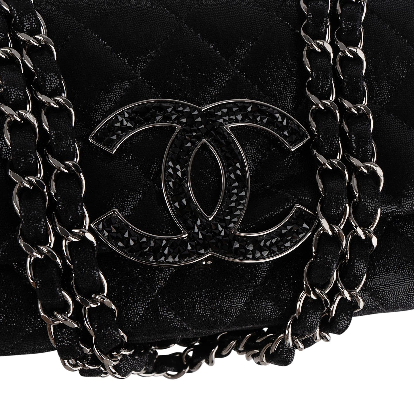 Chanel Quilted Glitter Metallic Suede Crystal-Embelished CC Small Single Flap Shoulder Bag