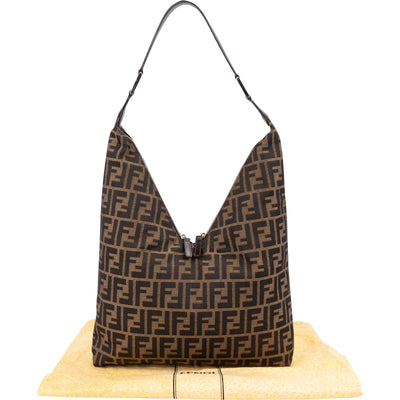 Fendi Monogram FF Zucca Canvas Diagonal Triangle Zip Large Shoulder Bag