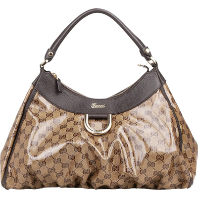 Gucci Monogram GG Crystal Abbey D-Ring Hobo Shoulder Bag