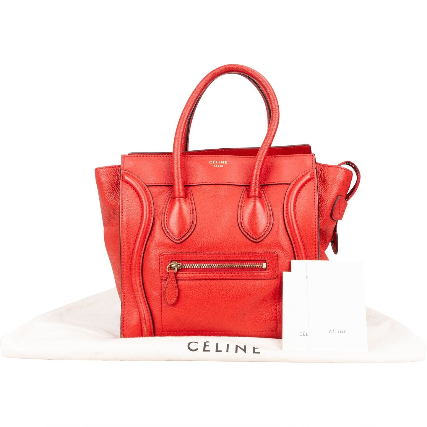 Céline Red Grained Leather Luggage Handbag