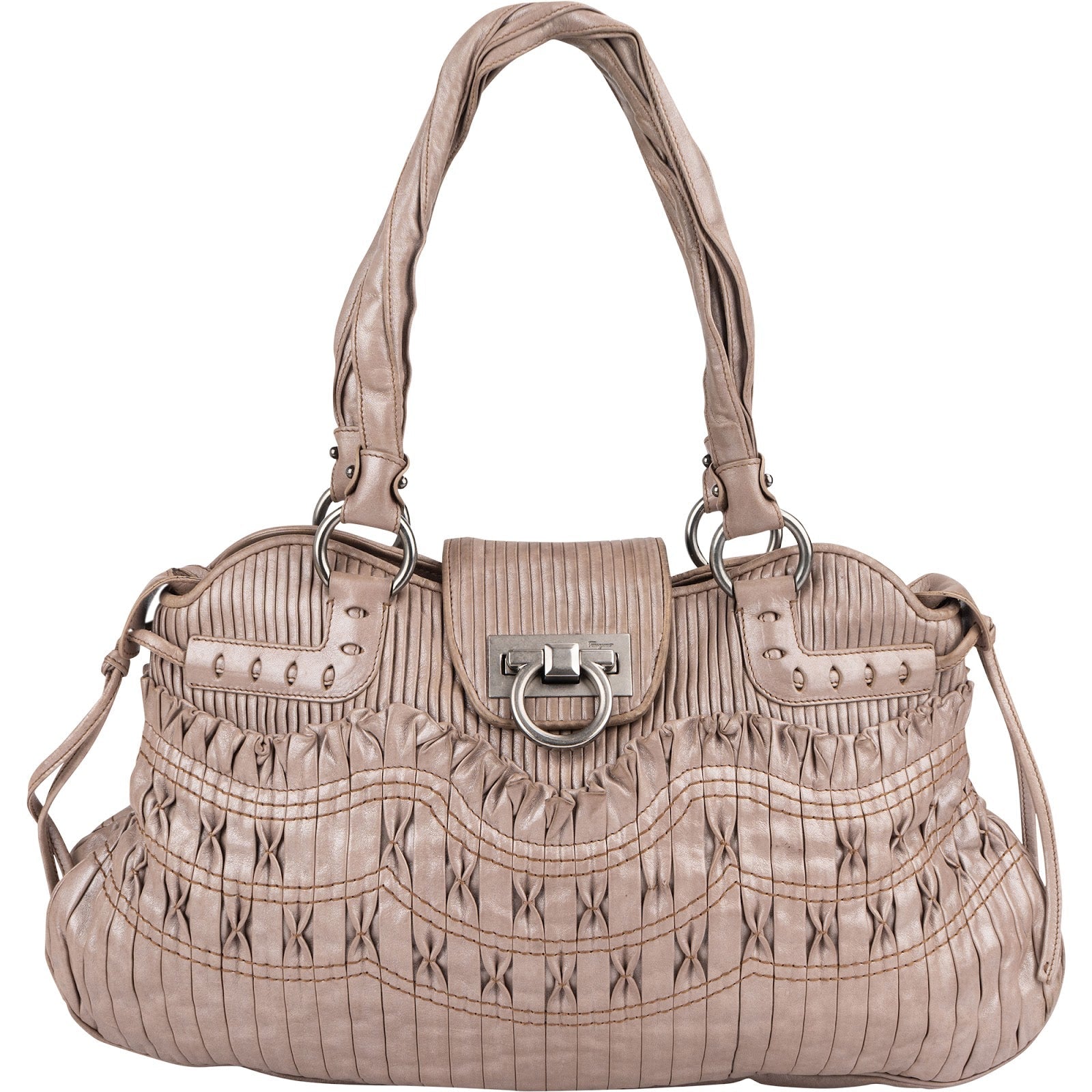 Salvatore Ferragamo Pleated Leather Gancini Flap Bag Handbag
