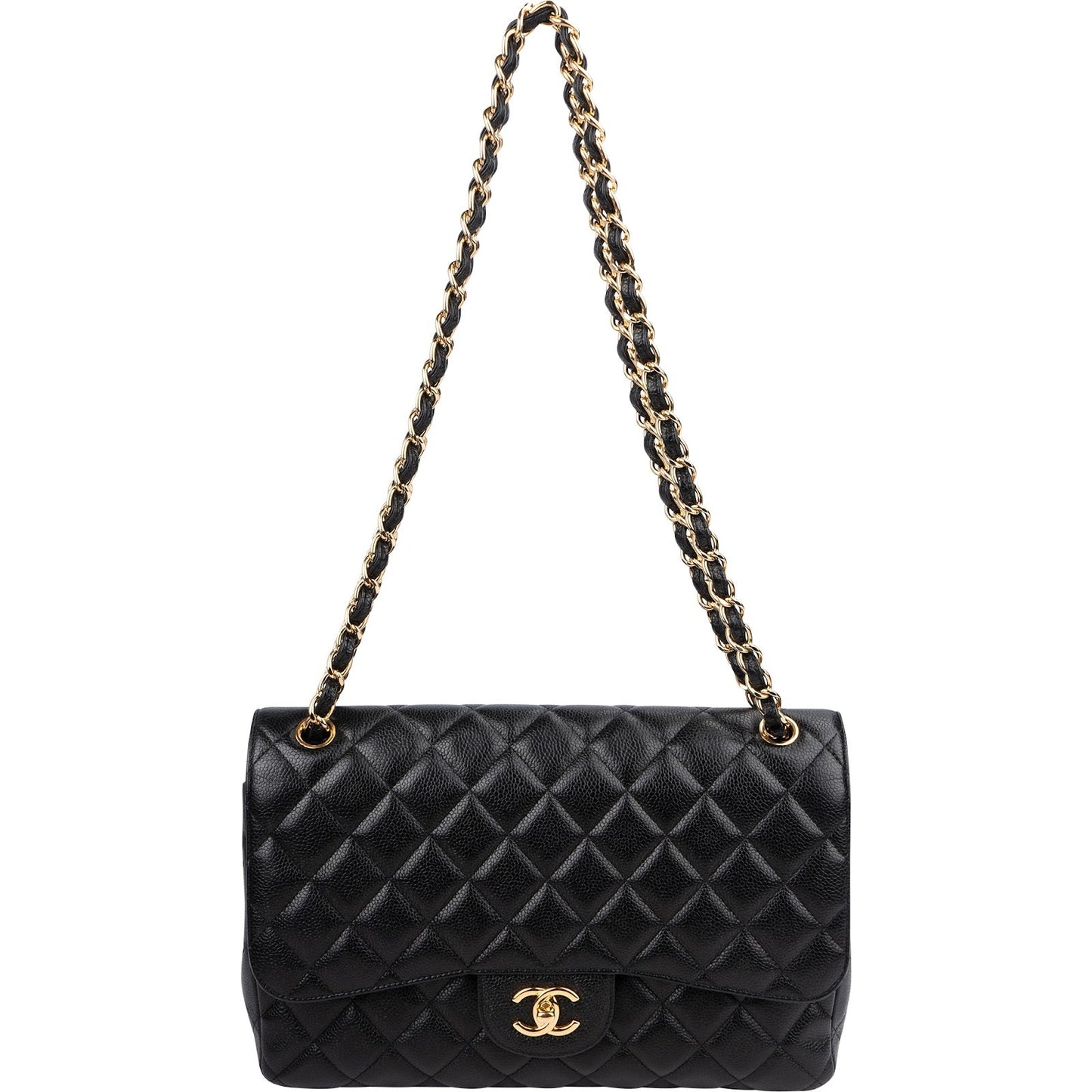 Chanel Caviar Leather Palladium Jumbo Double Flap Crossbody Bag