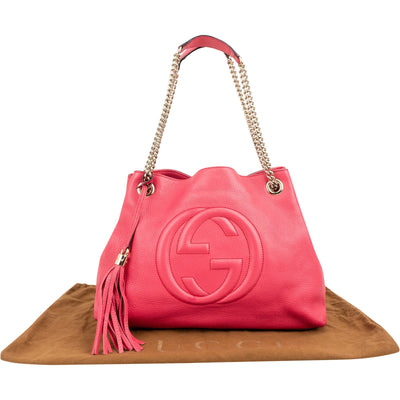 Gucci Grained Pink Leather GG Soho Chain Tote Shoulder Bag