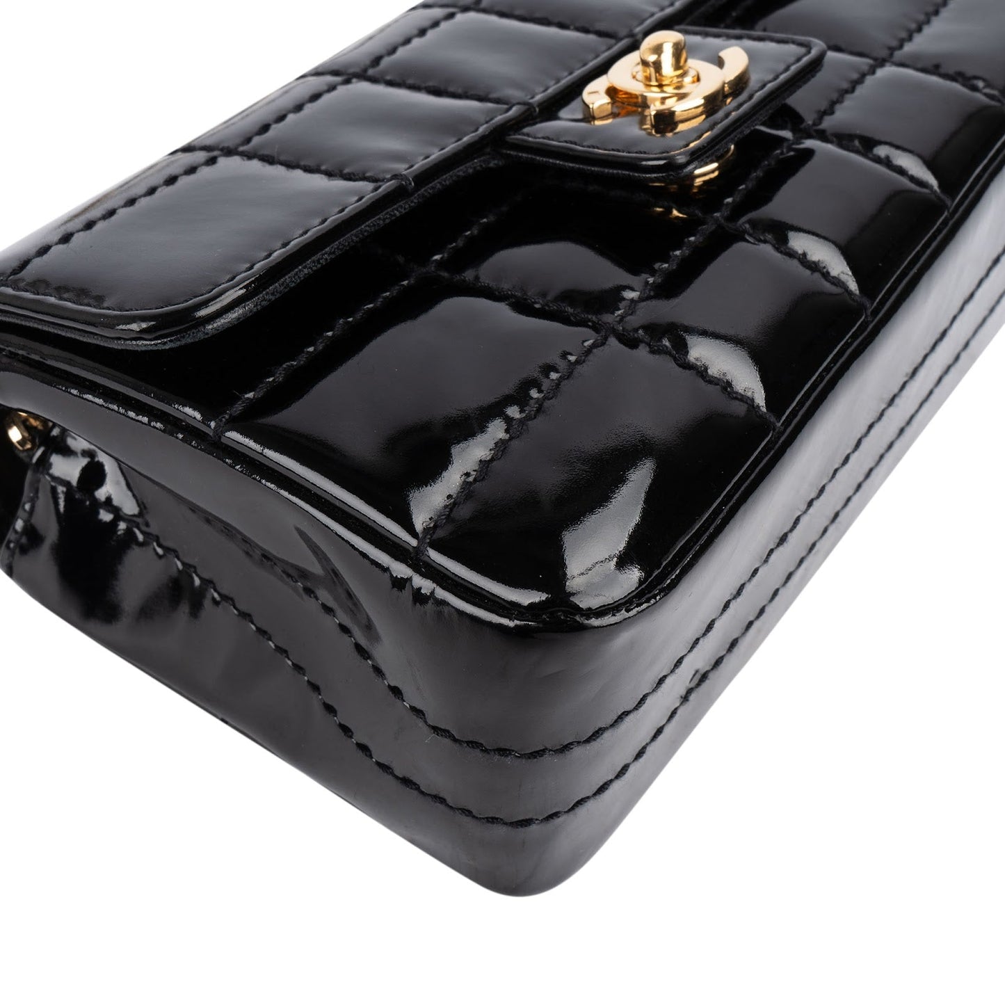 Chanel Patent Leather Chocolate Bar 24K Gold Single Flap Crossbody Bag