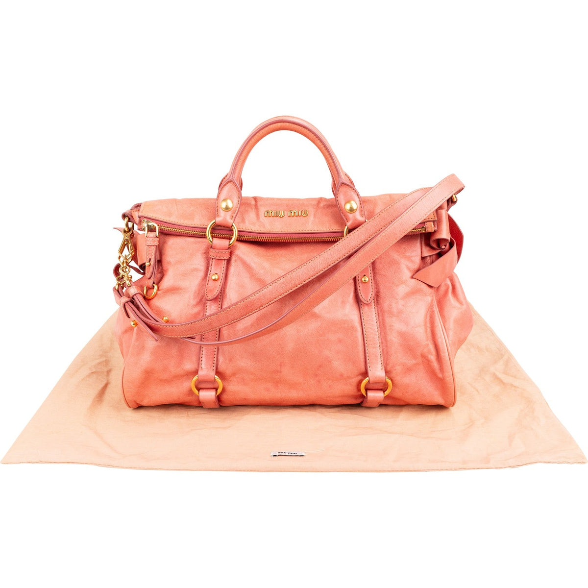Miu Miu Pink Vitello Lux Leather Bow Handbag