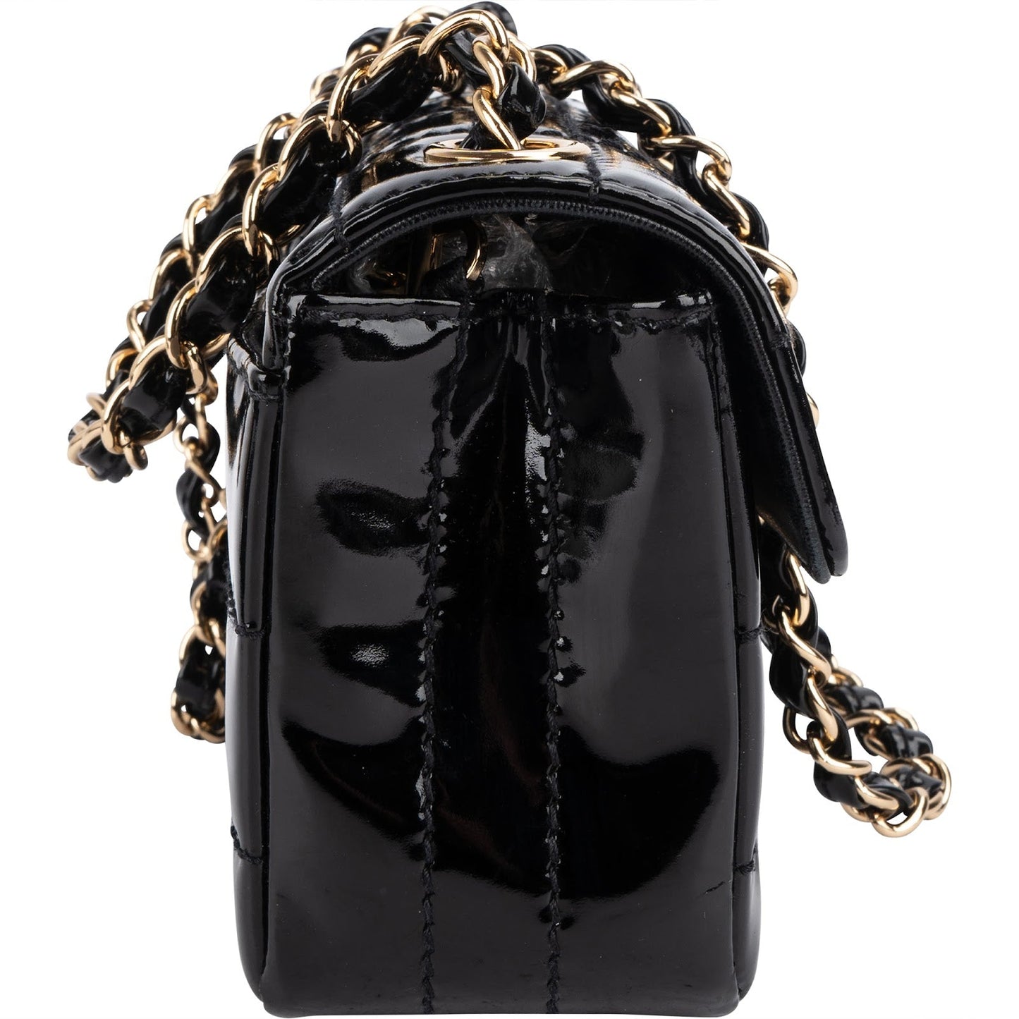 Chanel Patent Leather Chocolate Bar 24K Gold Single Flap Crossbody Bag