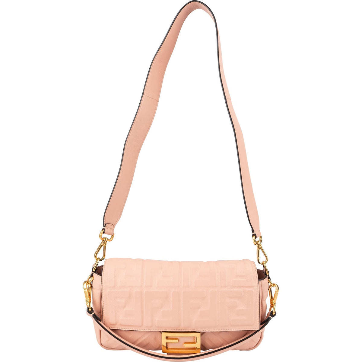 Fendi Embossed Monogram FF Leather Baguette Shoulder Crossbody Bag