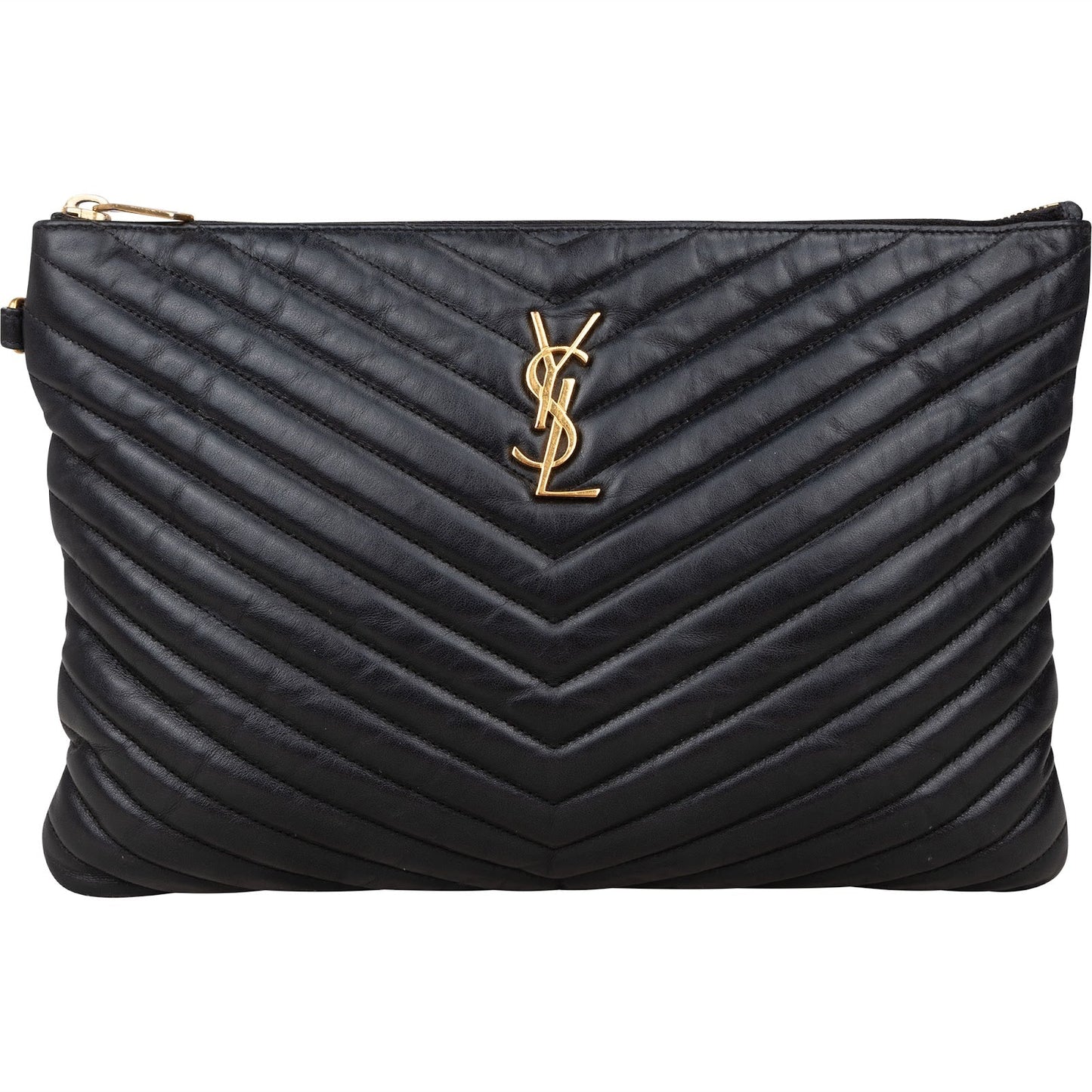 Saint Laurent Quilted Chevron Leather Clutch