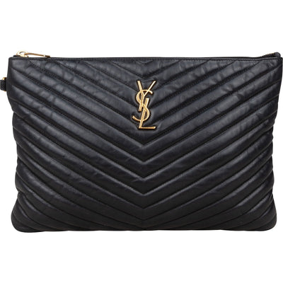 Saint Laurent Quilted Chevron Leather Clutch
