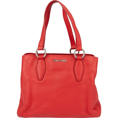 Miu Miu Red Vitello Phenix Leather Tote Handbag