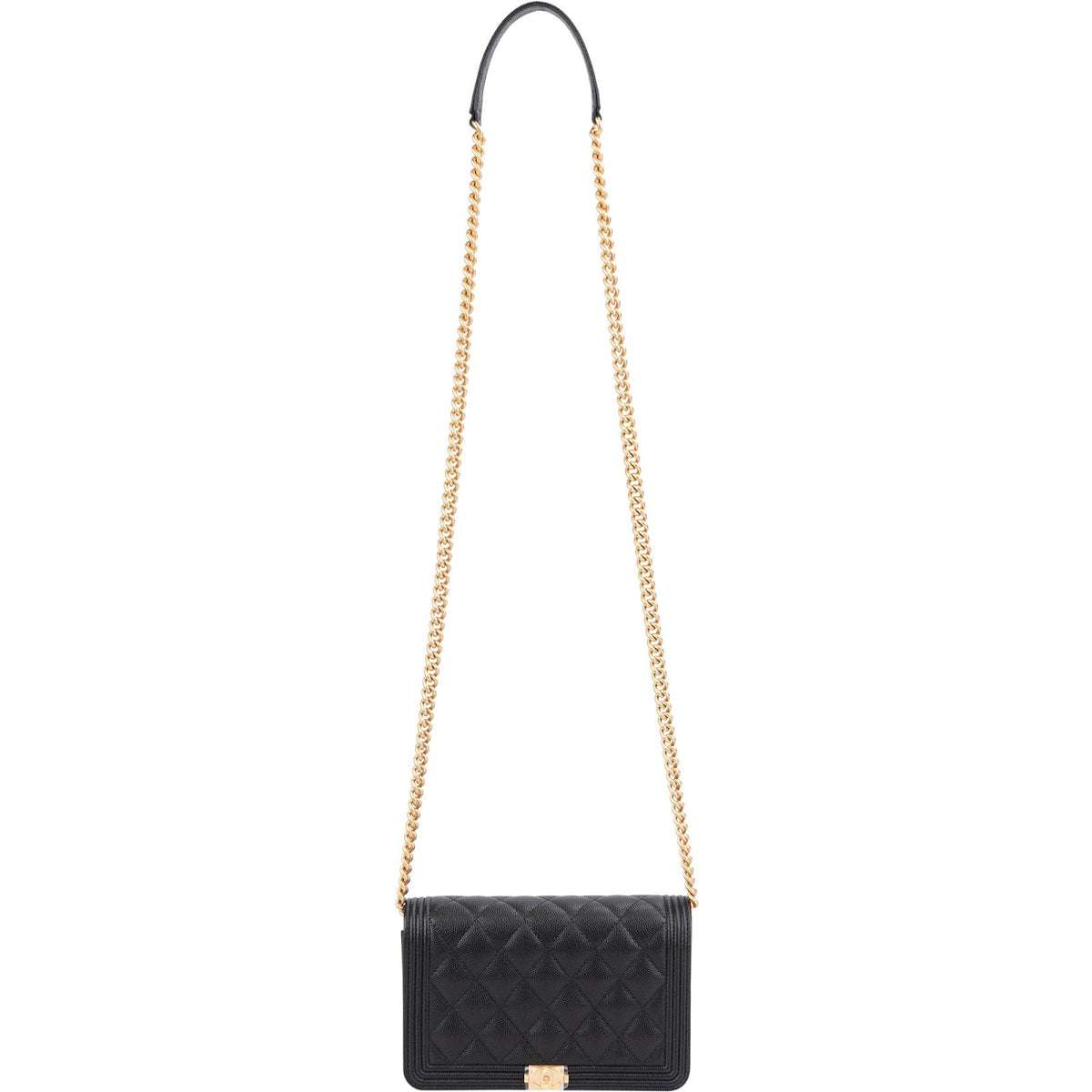 Chanel Quilted Caviar Leather Boy Wallet On Chain Crossbody Bag