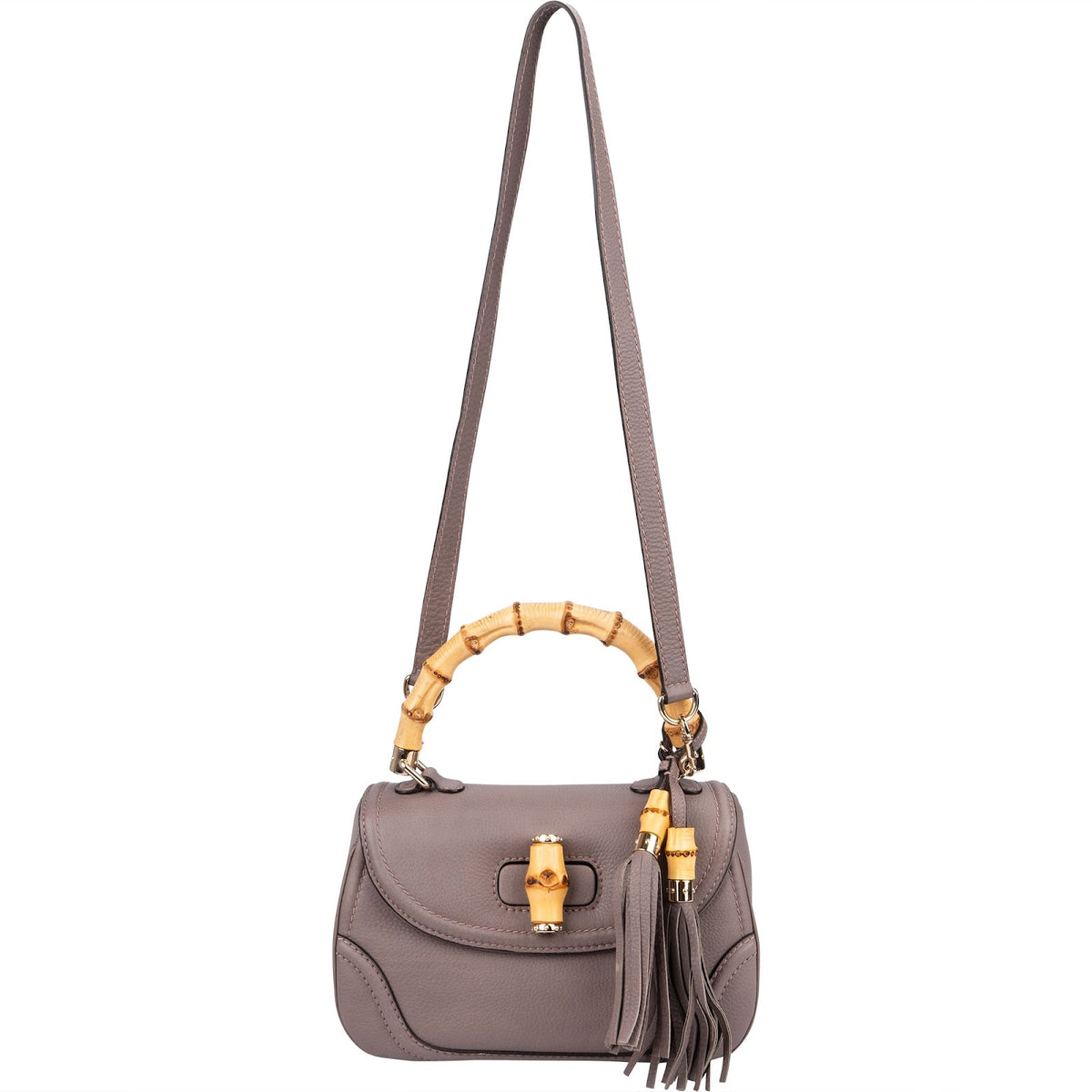 Gucci New Bamboo Top Handle aus fliederfarbenem genarbtem Leder – Ansicht 9