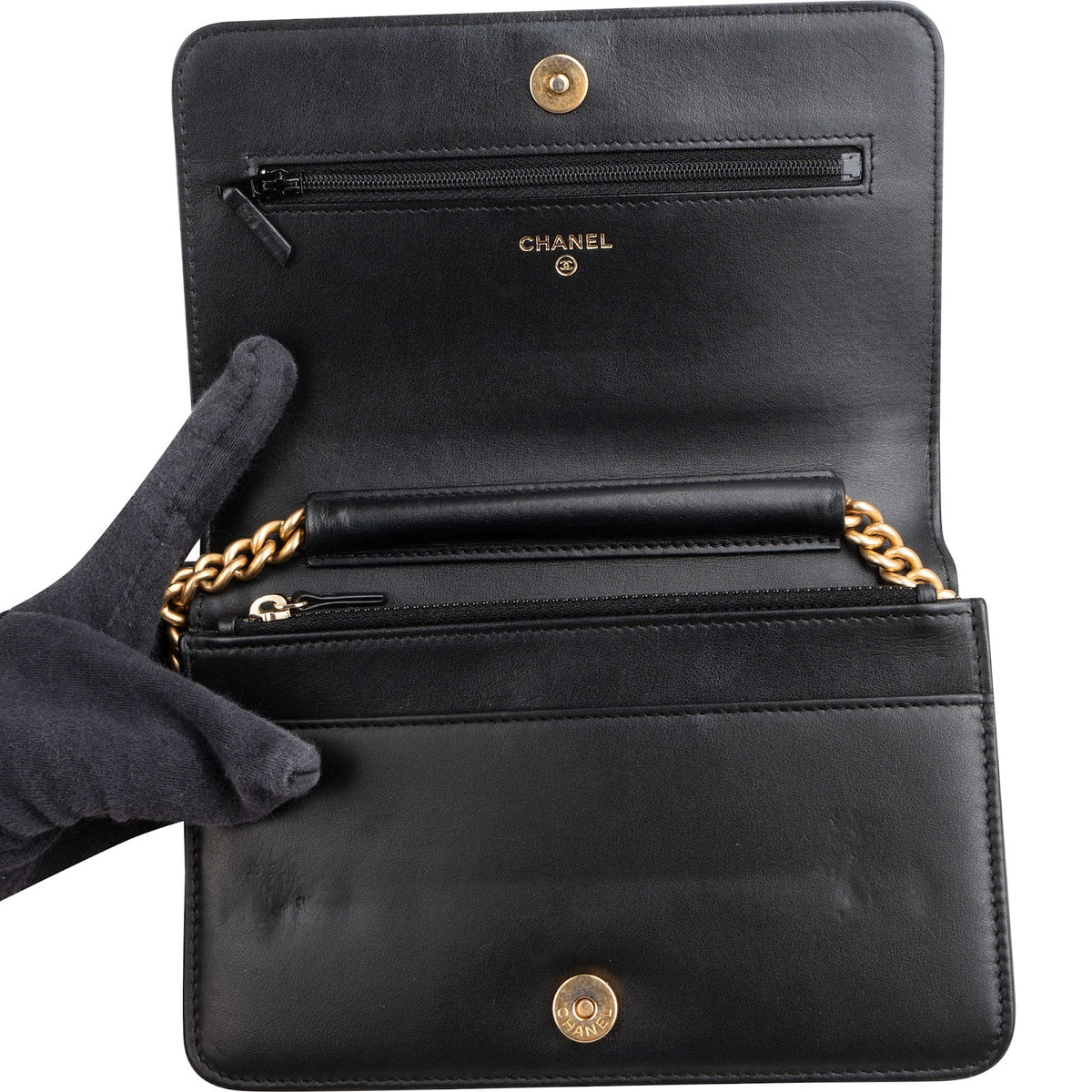 Chanel Quilted Caviar Leather Boy Wallet On Chain Crossbody Bag