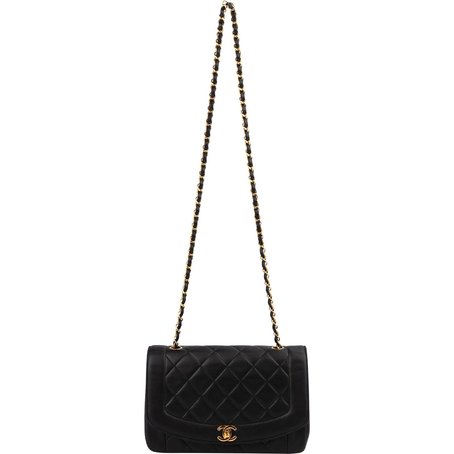 Chanel Quilted Lambskin 24K Gold Diana Single Flap Crossbody Bag